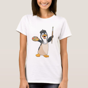 T-shirt Pingouin as Painter with Paint brush & Colour