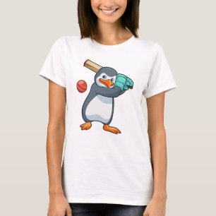T-shirt Pingouin au cricket avec chauve-souris de cricket