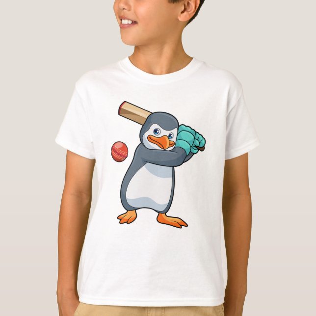 T-shirt Pingouin au cricket avec chauve-souris de cricket (Devant)