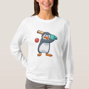 T-shirt Pingouin au cricket avec chauve-souris de cricket