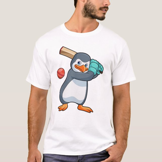 T-shirt Pingouin au cricket avec chauve-souris de cricket (Devant)