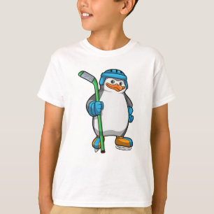 T-shirt Pingouin au hockey sur glace avec bâton de hockey 
