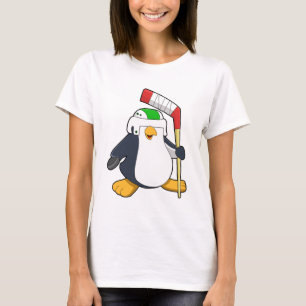T-shirt Pingouin au hockey sur glace avec bâton de hockey 