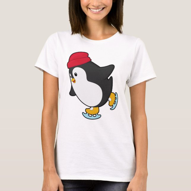 T-shirt Pingouin au patinage sur glace avec Casquette (Devant)