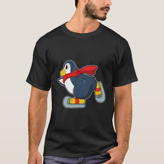 T-shirt Pingouin au patinage sur glace avec patins sur gla (Devant)