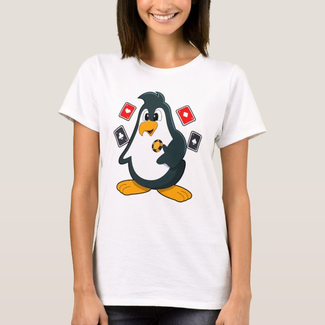 T-shirt Pingouin au Poker avec cartes de Poker (Devant)