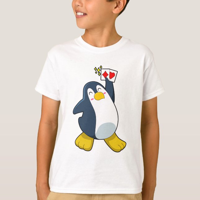 T-shirt Pingouin au Poker avec cartes de Poker (Devant)