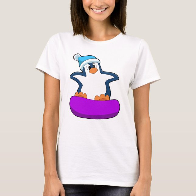 T-shirt Pingouin au snowboard avec snowboard (Devant)