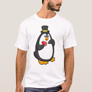 T-shirt Pingouin avec Casquette au Poker avec cartes de Po