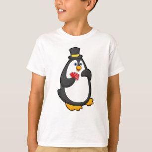 T-shirt Pingouin avec Casquette au Poker avec cartes de Po