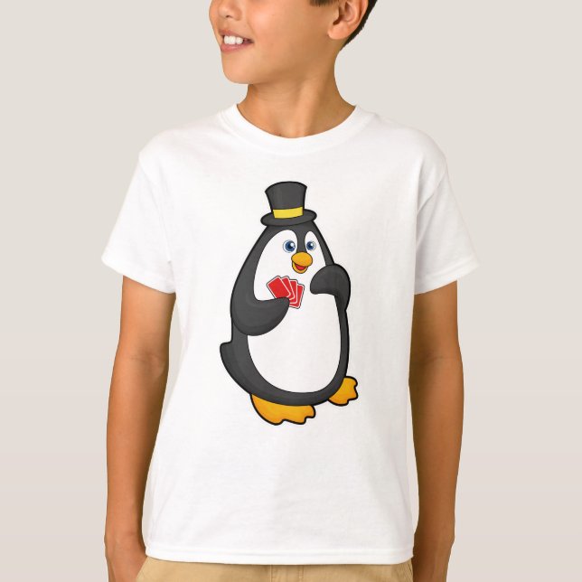 T-shirt Pingouin avec Casquette au Poker avec cartes de Po (Devant)
