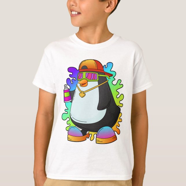 T-shirt Pingouin comme peintre avec Spray (Devant)