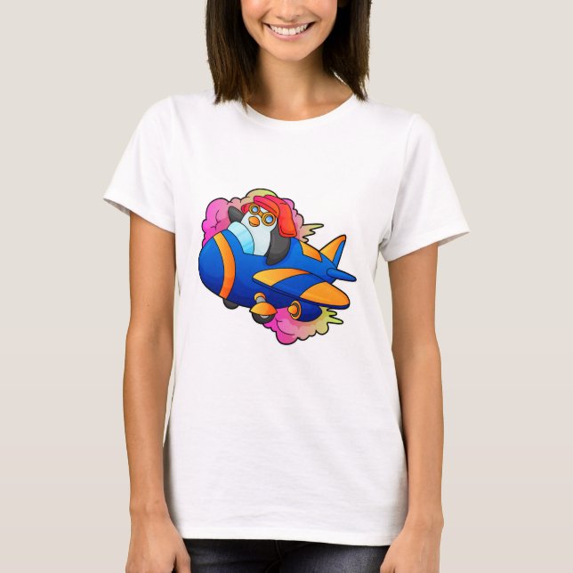 T-shirt Pingouin comme pilote avec avion (Devant)