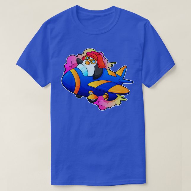 T-shirt Pingouin comme pilote avec avion (Design devant)