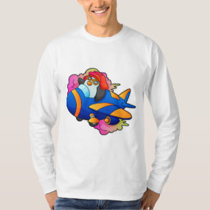 T-shirt Pingouin comme pilote avec avion