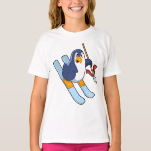 T-shirt Pingouin comme skieur avec ski