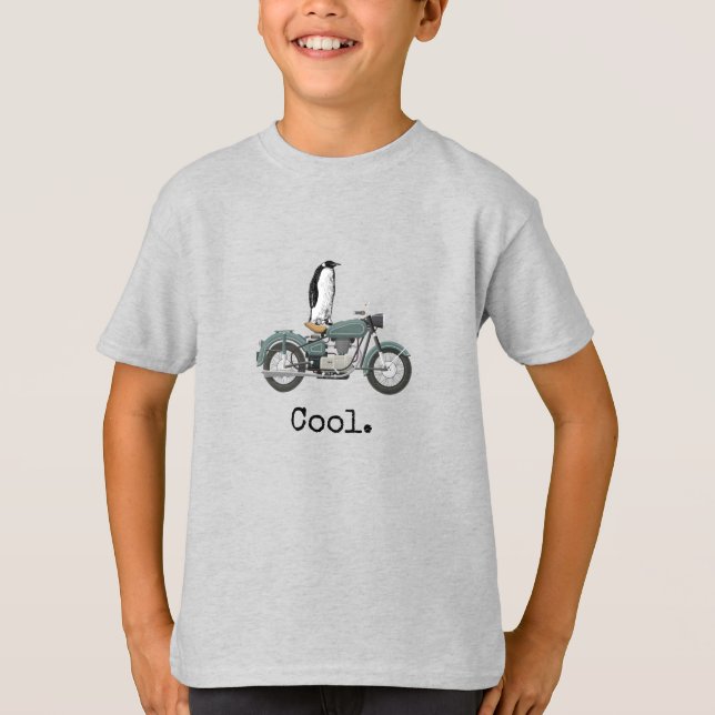 T-shirt Pingouin "Cool" sur une moto, garçon (Devant)