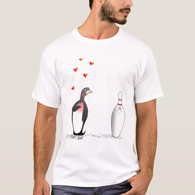 T-shirt Pingouin dans l'amour avec le Pin de bowling (Devant)