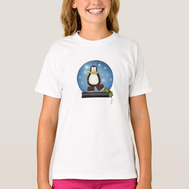 T-shirt Pingouin dans un globe de neige (Devant)