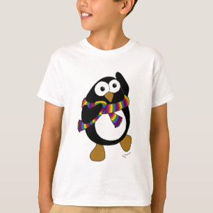 T-shirt Pingouin de bande dessinée utilisant une écharpe