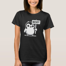 Pingouin de dessin animé portant le signe "RESIST"