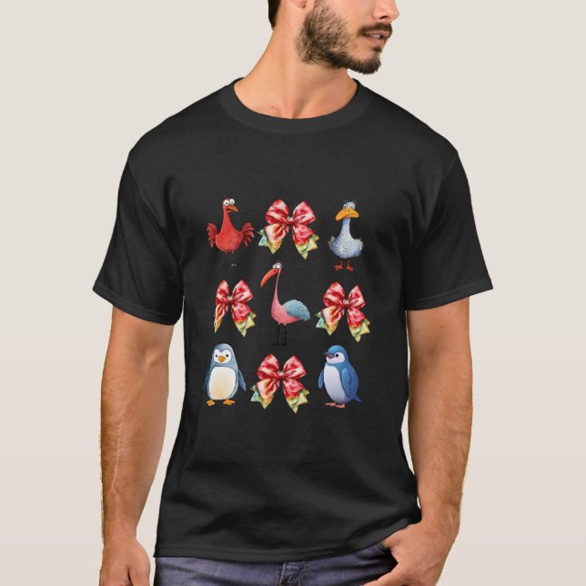 T-shirt Pingouin de dinde de canard et flamant avec coquet (Devant)