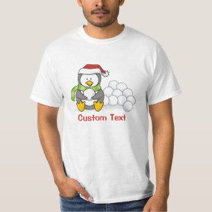 T-shirt Pingouin de Noël assis avec des boules de neige