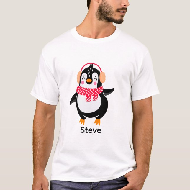 T-shirt Pingouin de Noël Jolly en écharpe avec des bouffée (Devant)