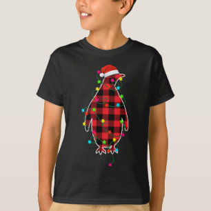 T-shirt Pingouin drôle arbre de Noël Red Plaid Xmas Animal