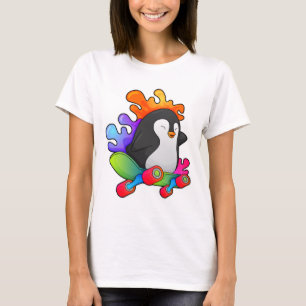 T-shirt Pingouin en patinage avec skateboard