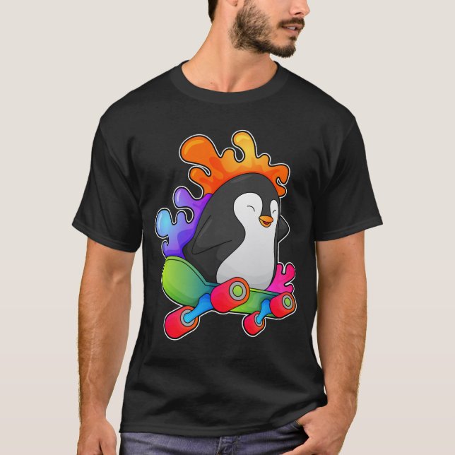 T-shirt Pingouin en patinage avec skateboard (Devant)