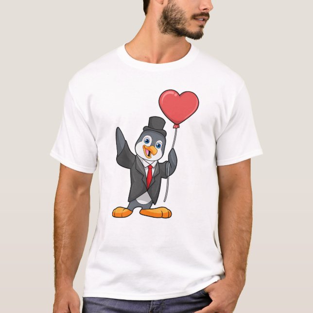 T-shirt Pingouin en salle avec ballon de coeur (Devant)