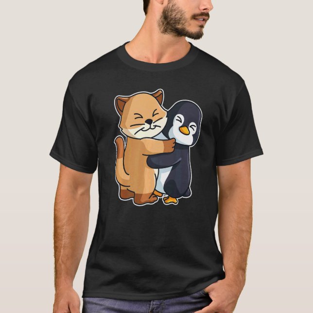 T-shirt Pingouin Et Kitten Mignons Animaux Pour Femmes Ani (Devant)