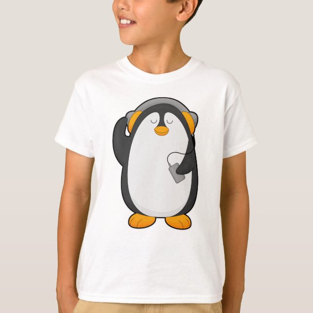 T-shirt Pingouin et téléphone mobile avec casque (Devant)