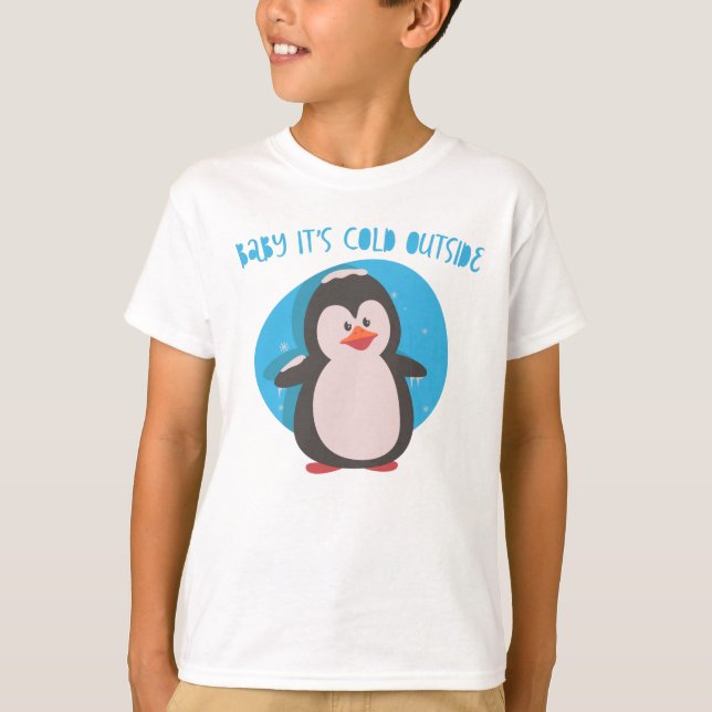 T-shirt Pingouin mignon Baby son froid dehors (Devant)