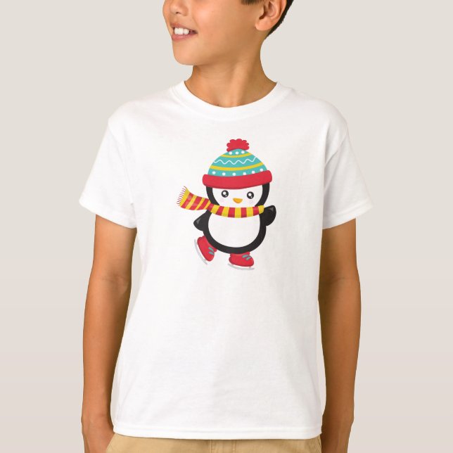 T-shirt Pingouin mignon, Pingouin de patinage sur glace, C (Devant)