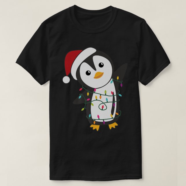 T-shirt Pingouin Noël Santa Clauses Fairy Lights Pengu (Design devant)