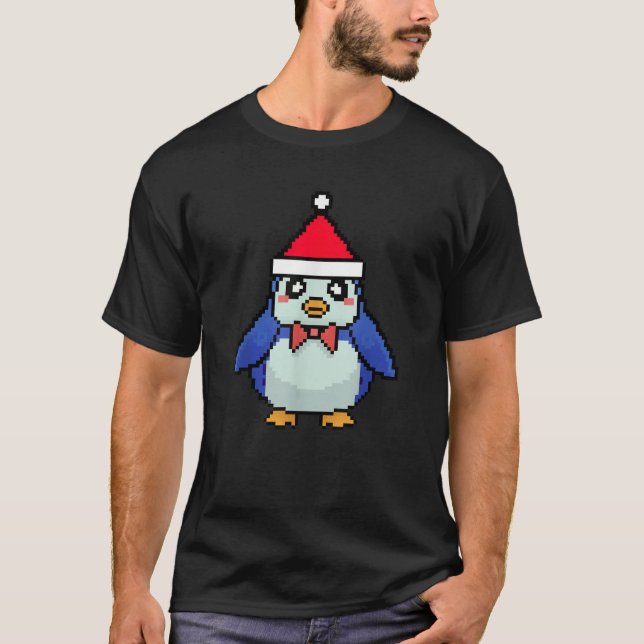 T-shirt Pingouin Pixellit Noël drôle Penguin Noël (Devant)