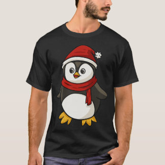 T-shirt Pingouin Portant Le Chapeau Du Père Noël Et L'Écha