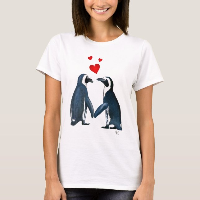 T-shirt Pingouins Avec Coeurs D'Amour (Devant)