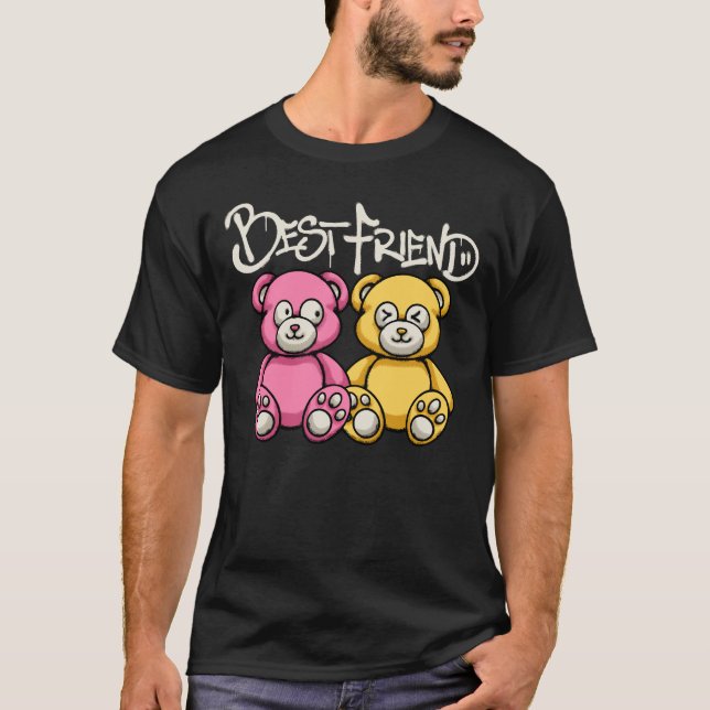 T-shirt pink and yellow teddy bear streetwear (Devant)