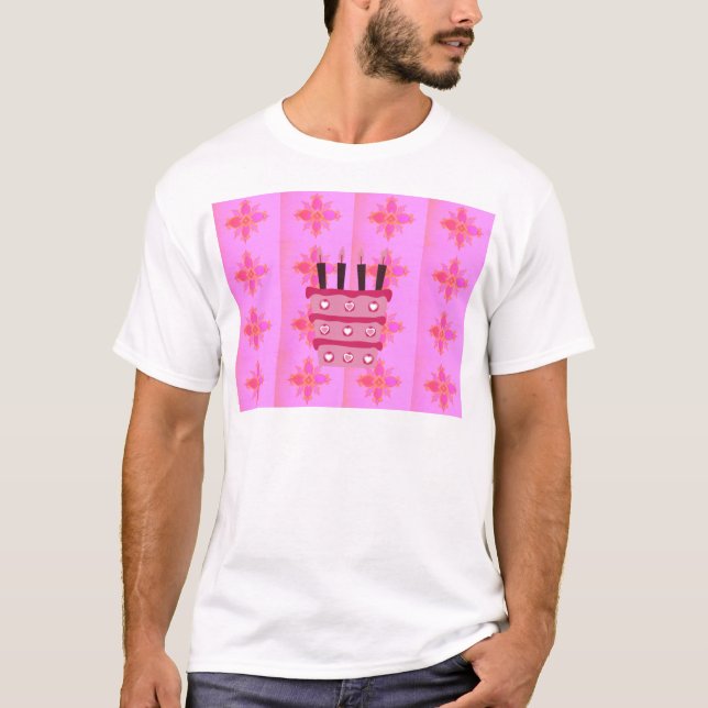 T-shirt Pink Bird Cake Art Imprimer (Devant)