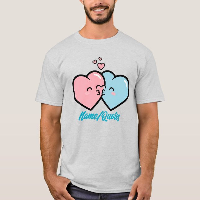 T-shirt Pink & Blue Hearts Kiss (Devant)