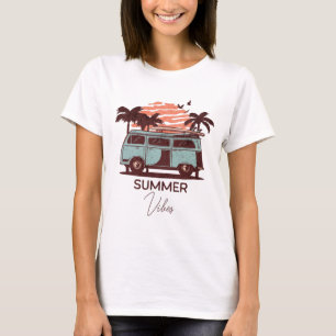 T-shirt Pink & Blue Retro Sunset Vibes d'été Typographie