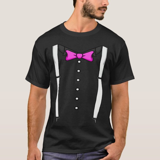 T-shirt Pink Bow Tie Suspenders Cummerbund Tuxedo Bow Tie (Devant)