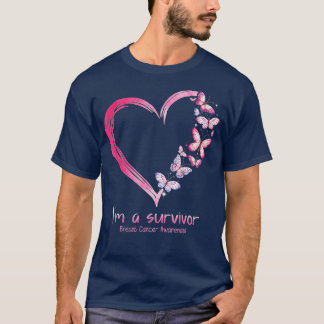 T-shirt Pink Butterfly Heart I'm A Survivor Breast Cancer 