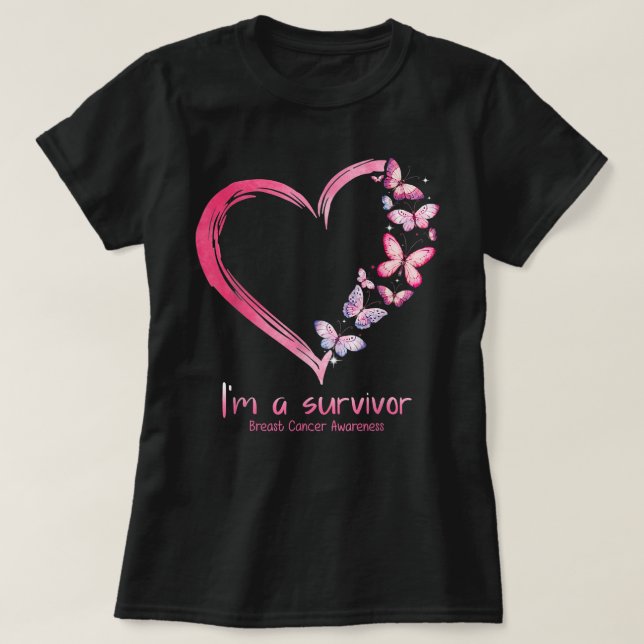 T-shirt Pink Butterfly Heart I'm A Survivor Breast Cancer  (Design devant)