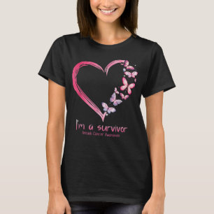 T-shirt Pink Butterfly Heart I'm A Survivor Breast Cancer 