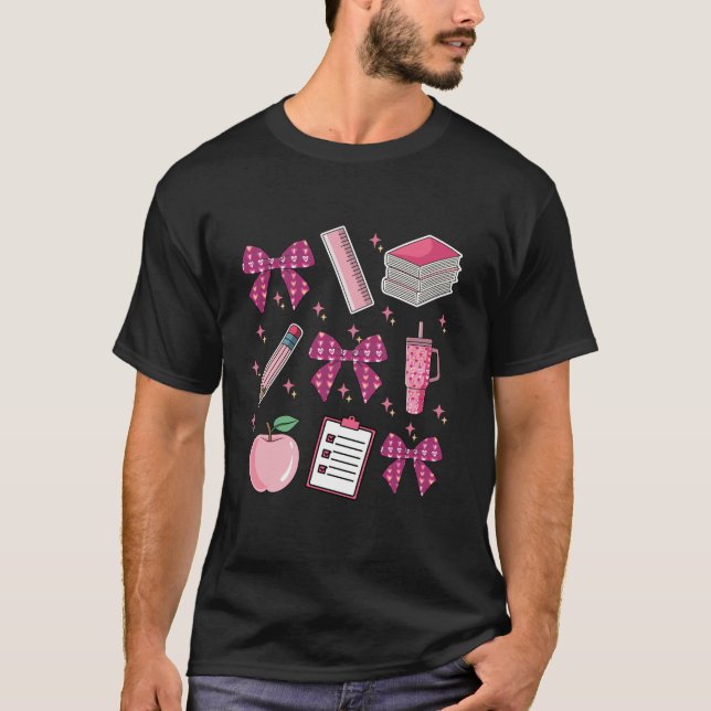 T-shirt Pink Coquette Bow Retour à l'école Étudiant L (Devant)