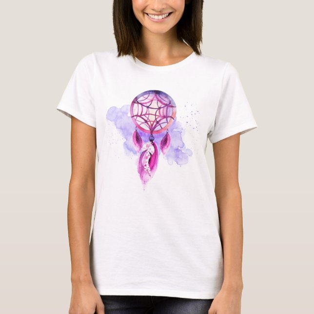 T-shirt Pink Dreamcatcher On Purple Watercolor (Devant)